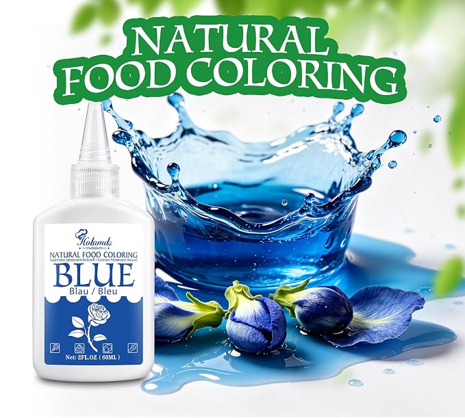 Natural Food Coloring - 2oz Plant-Based Liquid Food Dye, FD&C Dye Free, Gluten Free Vegan Non-GMO, No Dairy Nut Egg Sugar, for Baking Cake Decorating Icing Frosting Fondant Easter Eggs Drinks (blue)