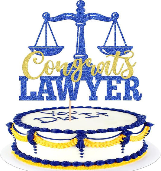 1 Pack Congrats Lawyer Cake Topper Glitter Class of 2026 Law School Survivor Cake Pick 2026 Graduation Cake Decorations for 2026 Lawyer Graduation Party Supplies Blue Gold