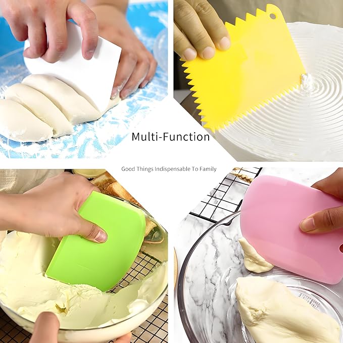 Cake Scraper Smoother Set and Sculpting & Modeling Tools, Cake Dough Flexible Spatula for Kitchen & Dining, 4 Pcs, Blue