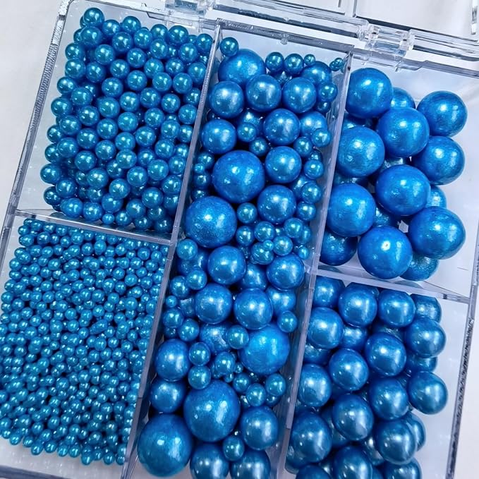 HeDeon&Rles Blue Pearls Sprinkles for Baking Decorating 90g/3.17oz 4 Size Mix Edible Preals for Cake Cupcake Pancake Icing Decoration Independence Day Halloween Supplies