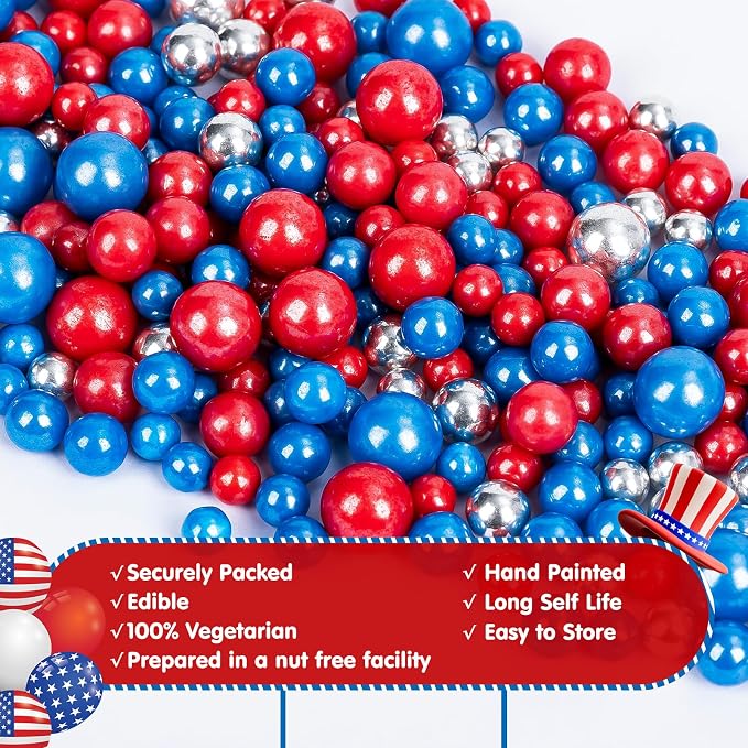 Edible Patriotic Sprinkles,July 4th Blue Red and Silver Pearl Sprinkle Mix for USA Baking Decorations,130g,Edible Sugar Pearls for Captain Cake Decorating,Cookies,Ice Cream,Fondant Cake,Cupcakes,Desserts,Flag Day,Independence Day,4th of July Party Supp...