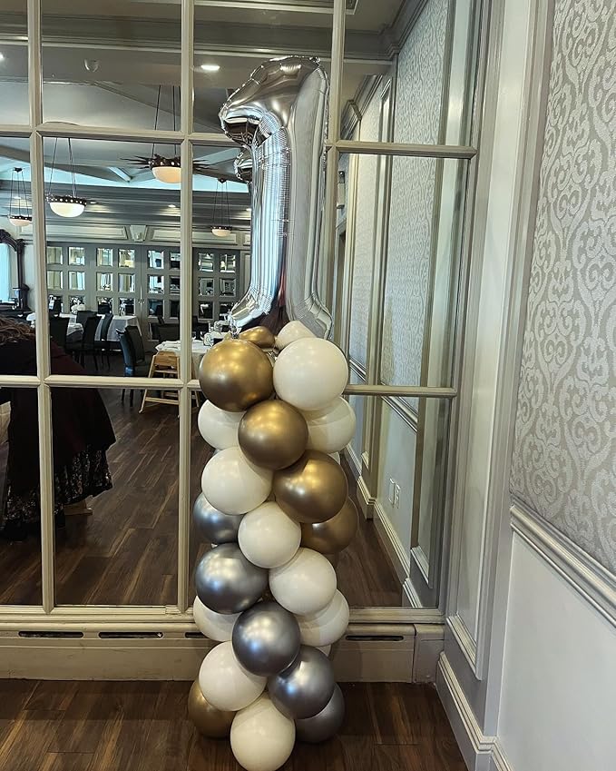 40 Inch Silver 1 Balloon for First Birthday, 1st Number Balloons Birthday Decorations for Girl Boy Kids Toddler Baby, One Giant Number 1 Balloon