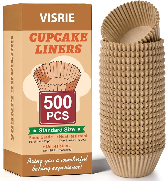 VISRIE 500Pcs Standard Cupcake Liners, Greaseproof & Non-Stick Muffin Liners, Food Grade Cupcake Liners for Baking, Parchment Baking Cups for Cupcakes, Muffins, Nuts