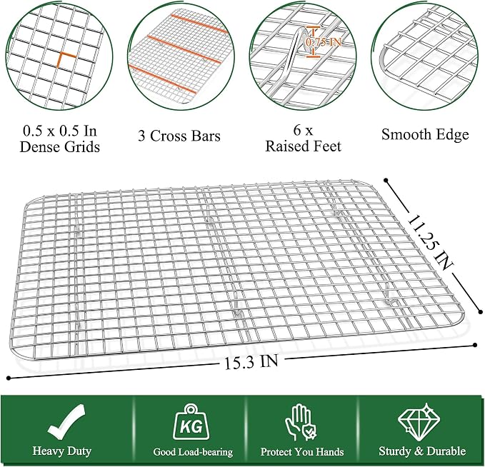 P&P CHEF 16 Inch Baking Sheet and Rack Set, Stainless Steel Cookie Sheets Oven Baking Pans Trays with Cooling Racks for Cooking & Roasting, Oven & Dishwasher Safe, (4Pcs)