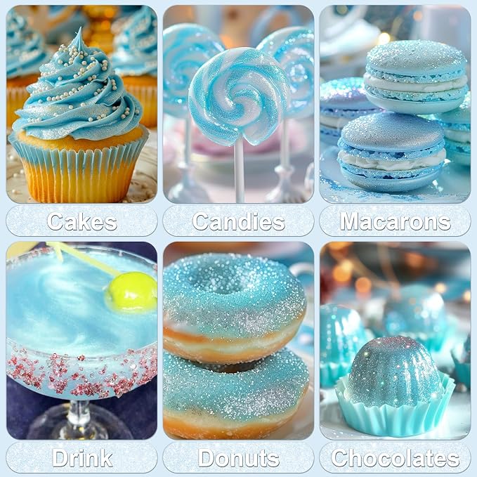 Iridescent Blue Edible Glitter - 5g Food Grade Cake Decorating Shimmering Glitter, Edible Sprinkle Luster Dust for Drinks, Chocolates, Fondant, Strawberries, Cupcakes, Candy, Easter Cookie - Vegan