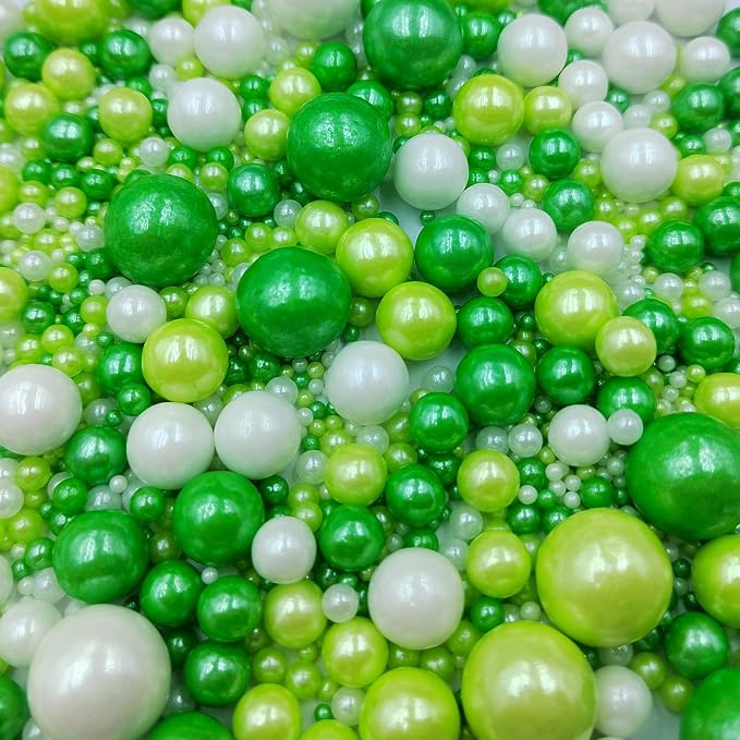 Edible White Green Sugar Pearls Candy Sprinkles 120G/ 4.23Ounce Baking Cake Sprinkles Cupcake and Cake Topper Cookie Decorations Wedding Party Valentines Halloween Christmas Supplies