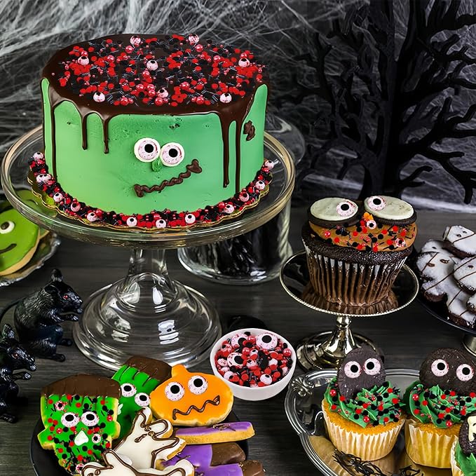Morofme 3.5 oz Halloween Candy Eyeballs Sprinkles Edible Eyes Sprinkles Edible Eyeball Cake for Decorating Red Black Jimmies Mix Sprinkle Halloween Eyeball Candy for Cupcake Cookie Dessert Baking