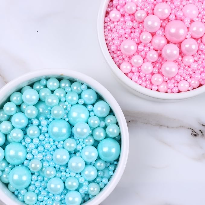 Edible Pink and Blue Sprinkles for Cake Decorating, Pink Pearl Sprinkles, Blue Pearl Sugar Sprinkles for Macaron, Cake, Cupcake, Waffles, Cookies, and Ice Cream(120g/4.2oz)