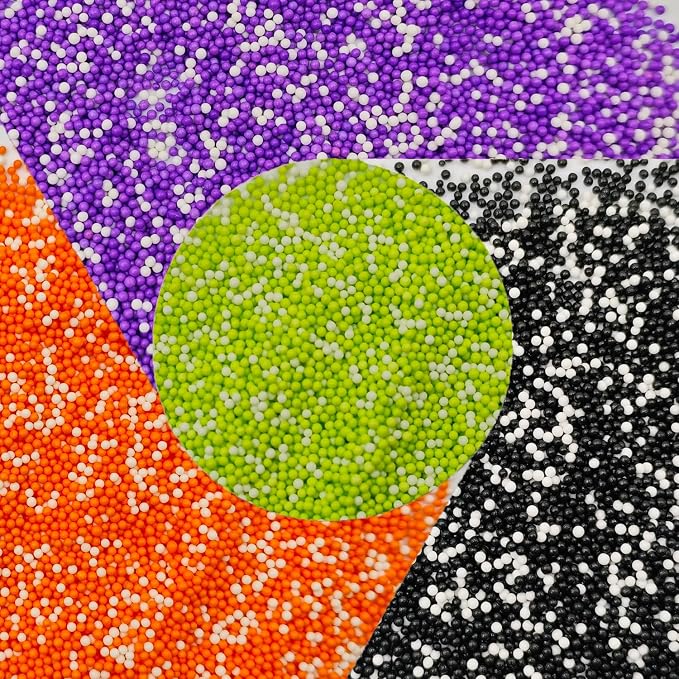 Edible Halloween Nonpareil Sprinkles, 2mm Sugar Pearls for Cake Decorating, Baking, Ice Cream, Cookies, Cupcake Topper Decorations,5.9oz(White&Orange&Black&Green&Purple)
