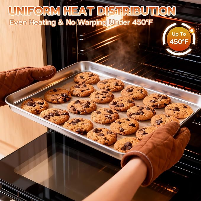 Onader Large Baking Sheet Set of 12, 18 x 13 Inch Stainless Steel Half Sheet Baking Pans for Oven, Commercial Metal Cookie Pan Tray for Roasting Cooking, Mirror Finish & Dishwasher Safe