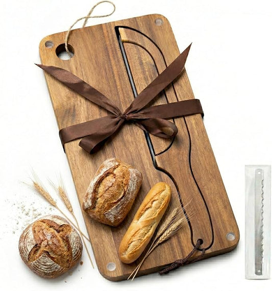 Sourdough Bread Slicer Set, Sourdough Knife & Bread Cutting Board with Crumb Tray Design, Ergonomic W-Handle Grip, Non-Slip Pads, Magnetic Storage, Left & Right Handed, Extra Blade, Bakers Gift