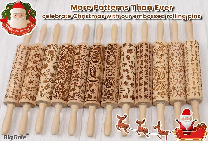 Floral Rose Embossed Rolling Pin for Baking Cookies Embossing Rolling Pins with Design Wooden Engraved Springerle Shortbread Roller Pin Flower Patterned Clay Pottery Ceramic Stamp Mold Bakers Women