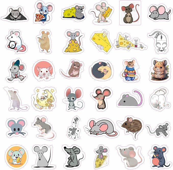 100Pcs Mouse Stickers for Water Bottle and Laptop - Mouse Party Supplies & Decorations, Waterproof Vinyl Decals, Cute Animal and Rodent Stickers, Gifts for Women & Men