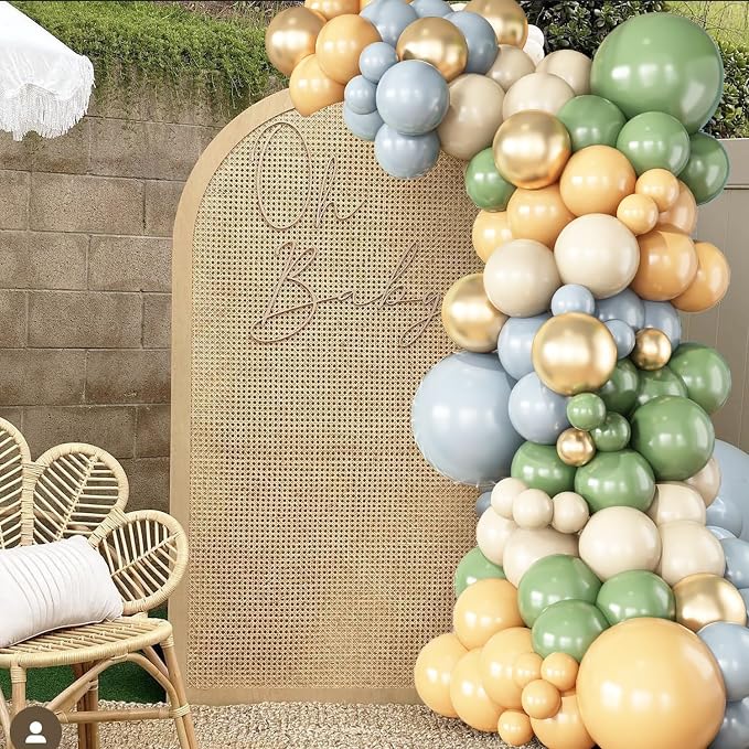 Blue Yellow Green Balloon Arch Kit, 139Pcs Dusty Blue Sage Green Yellow Gold Cream Balloons for Birthday Baby Shower for Boy Gender Reveal Party Decorations