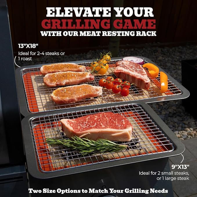 Trinity Provisions Large Meat Resting Pan - With Wire Rack and Silicone Baking Mat - Dishwasher and Oven Safe Stainless Steel, for Cooking and Cooling Steak, BBQ, Bacon, & More