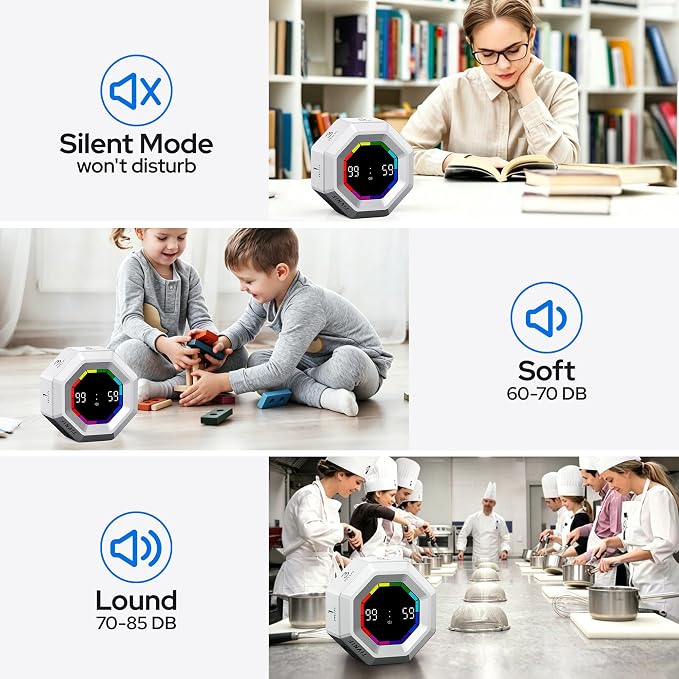 Visual Timer for Kids Kitchen Timer Pomodoro Magnetic Visual Countdown | Smart Gravity Sensing Timer with Large Display Loud Alarm for Study Cooking Classroom Homework Time Management