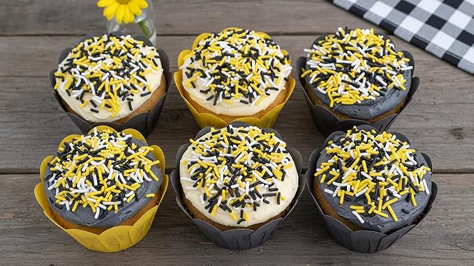 NCS Black, Yellow & White Jimmies Edible Sprinkles – Cupcake, Cake & Cookie Decorations, 7 oz
