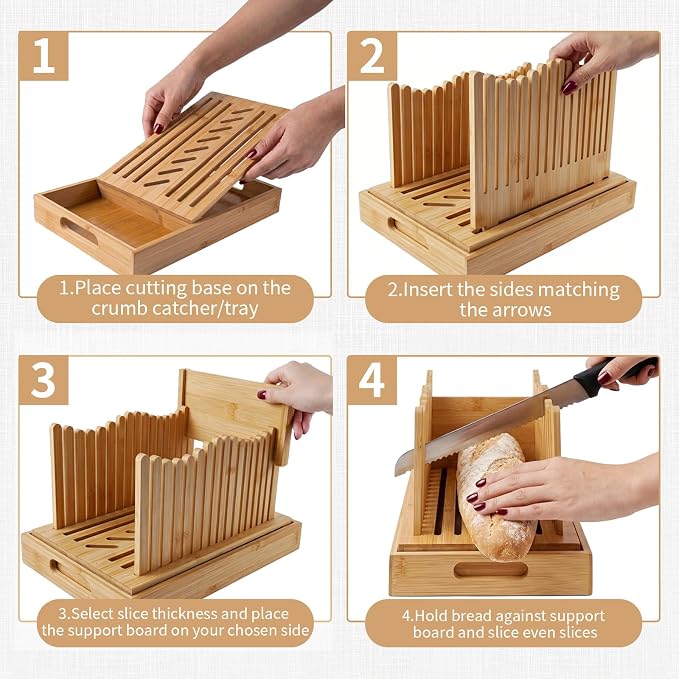 Bread Slicer for Homemade Bread – Manual Slicing Guides with Crumb Tray,Folds Flat for Easy Storage,Ideal for Sourdough,Bagels & Artisan Loaves