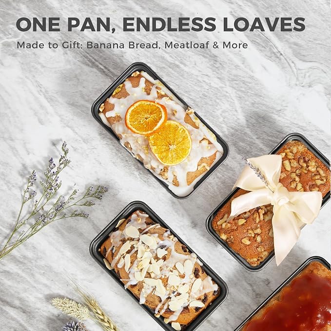 HONGBAKE 3 Pack Nonstick Mini Loaf Pans, 6 x 3.3 x 2 Inch Small Bread Pans for Homemade Bread, Tiny Banana Baking Tins with Diamond Texture, Non-toxic Mini Meatloaf Pans Set, Dark Gray