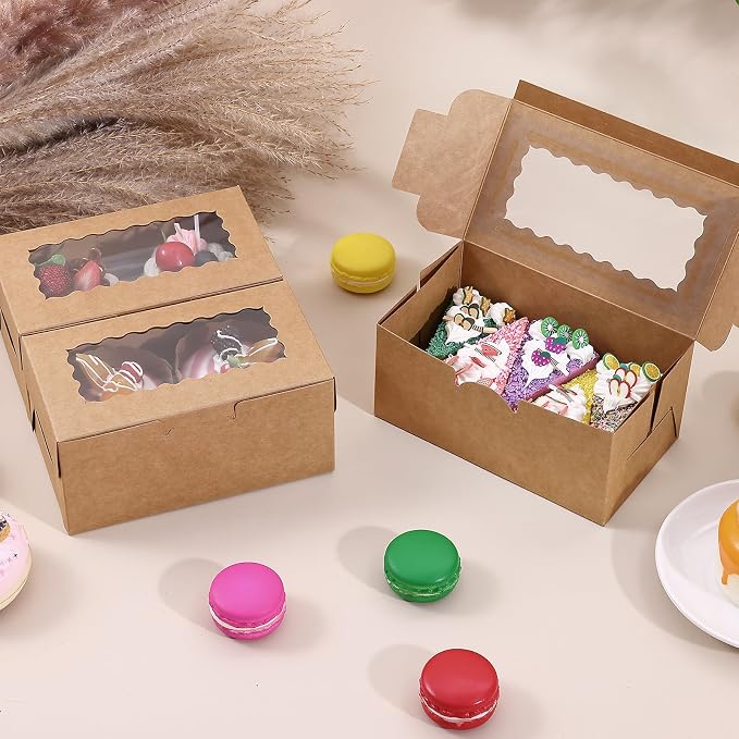 65 PCS Bakery Boxes with Window Brown - 6.29x3.54x2.95 Inches Cookie, Pastry, Treat, Cupcake, Cake, Dessert Boxes, Small Gift Boxes for Party, Business(Kraft)