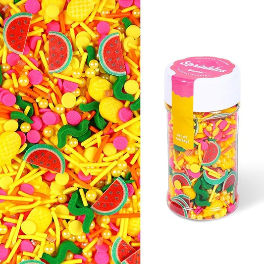Summer Themed Sprinkle for Cake Decorating, Watermelon Pineapple Fruits Sprinkles for Edible Cupcakes toppers, Party Candy for Decorating Cakes, Cupcakes, Cookies & Desserts
