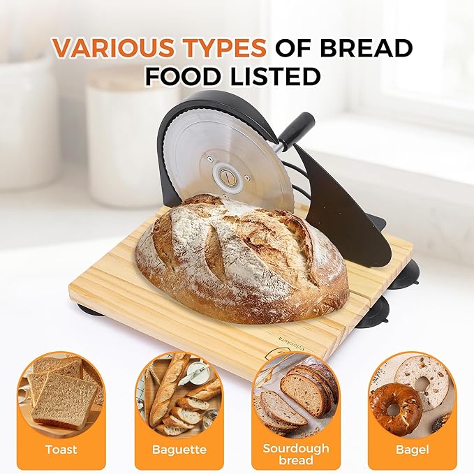 Premium Bamboo Bread Slicer for Homemade Bread - Heavy Duty Manual Slicer with Weighted Stability Base - Adjustable Thickness Guides - Foldable Design for Sourdough, Loaves & Bagels