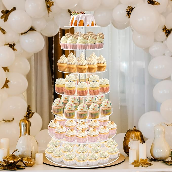 YestBuy Cupcake Stand, Acrylic Cupcake Tower Tree, 7 Tier Large Cupcake Holder for Pastry, Clear Cupcake Dispaly Stand for Party, Wedding, Baby Shower
