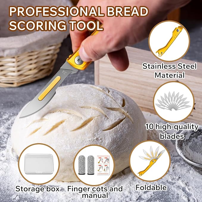 CRUIFU 2pcs Folding Bread Lame Dough Scoring Tool with 40 Razor Blades | Foldable Stainless Steel Bread Lames for Accurate Scoring, Better Crust Expansion and Professional Baking Results
