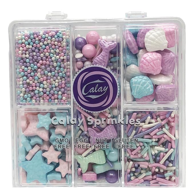Edible Mermaid Sprinkles for Cake Decorating, Edible Decorating Ocean for Cake Cupcake Topper Cookie Baking Decorations Starfish Shell Pearl Jimmies Mermaid Candy Mix Party Birthday 80g/2.82oz