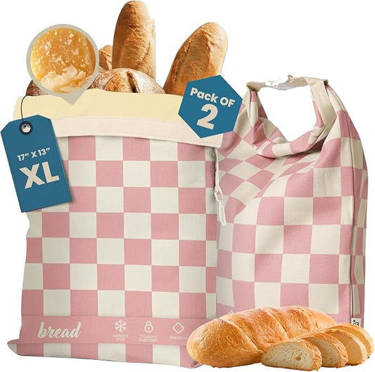 2-Pack XL Premium Reusable Beeswax Bread Bags 17x13 - Artisan Sourdough Keeper, Organic Cotton, Freezer-Safe Homemade Bread Storage - Eco Bread Gift for Bakers