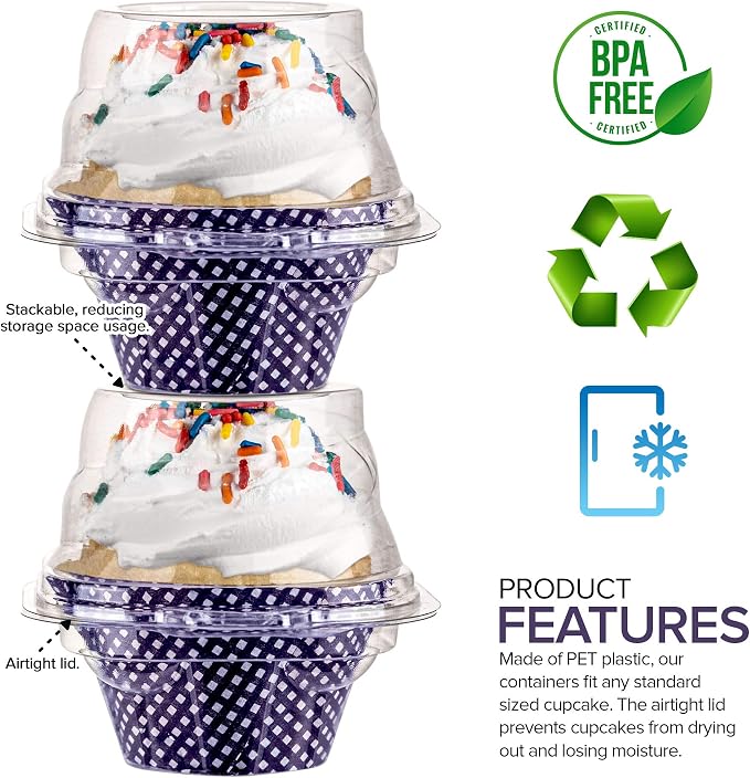 Stock Your Home Individual Plastic Cupcake Containers Disposable with Connected Airtight Dome Lid (200 Count) Clear Single Cupcake Container, BPA Free