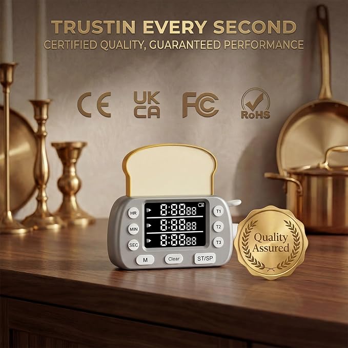 Digital Kitchen Timer for Cooking - 3-Channel Magnetic Countdown Timers with Memory Preset for Baking, Toaster, Eggs Includes Memo Notes (Silver)