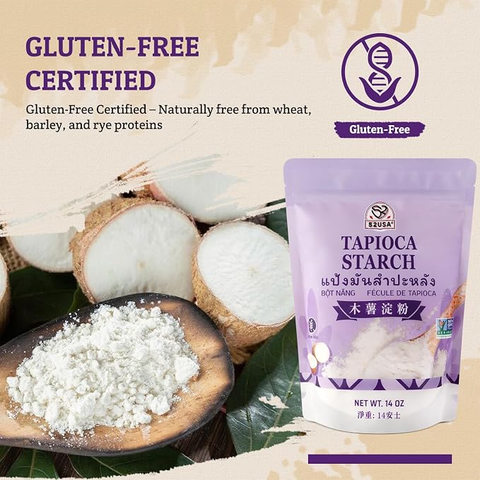 52USA Tapioca Starch, 2 Pack (28oz Total) | Tapioca Flour from Cassava Root | Gluten Free Flour Substitute | Vegan, Kosher, Non-GMO | Thickener for Baking, Cooking, Soups & Bubble Tea