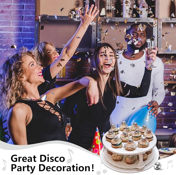 Soelomu 24 Pcs Disco Ball Cupcake Toppers, Mini Disco Ball Cake Picks Birthday Cake Decorations for 1970s Disco Theme Party Favor