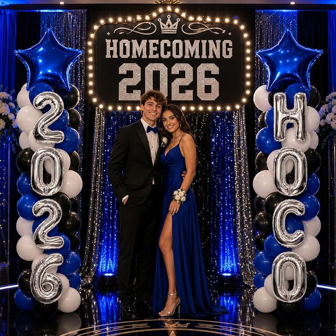 2 Sets Homecoming 2026 Balloon Column Stand Party Decorations Kits with Balloons Class of 2026 Hoco Balloon Tower Stand Kit for Homecoming Prom Party Photo Booth Props Backdrop Decor Party Supplies