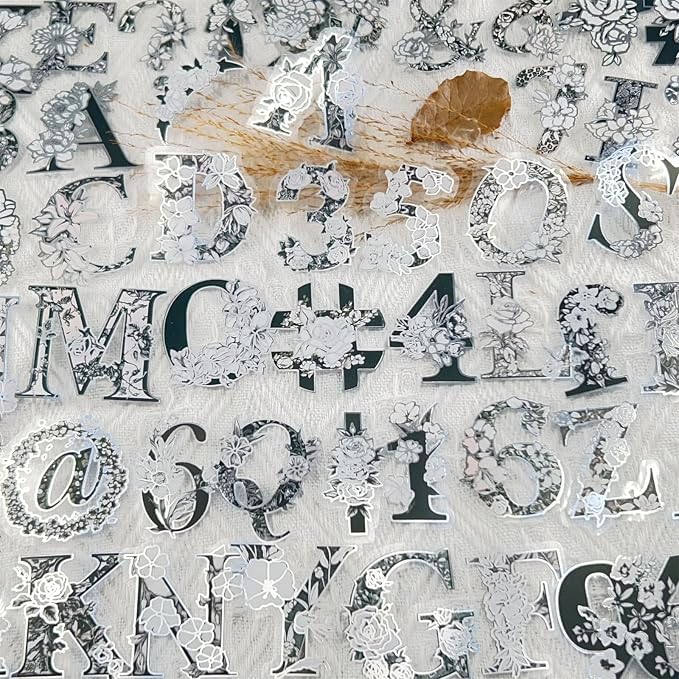 Glitter Silver Letters Stickers, 50PCS PET Transparent Waterproof Glitter Decals for Scrapbook Journal Stationery DIY Crafts Planner Water Bottle Laptop Gift Supplies for Adult (Colourful-B9)