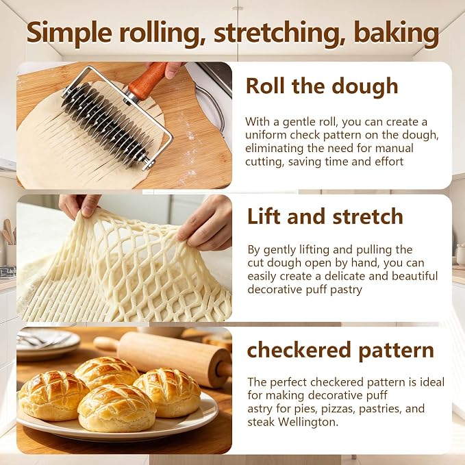 Pastry Lattice Roller Cutter - Stainless Steel Dough Mesh Tool for Baking Pie Pizza Beef Wellington