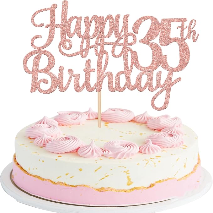 1 PCS Happy 35th Birthday Cake Topper Glitter Cheers to 35 Years Birthday Cake Pick 35 Fabulous Cake Decoration for Happy 35th Birthday Theme Party Decorations Supplies Rose Gold
