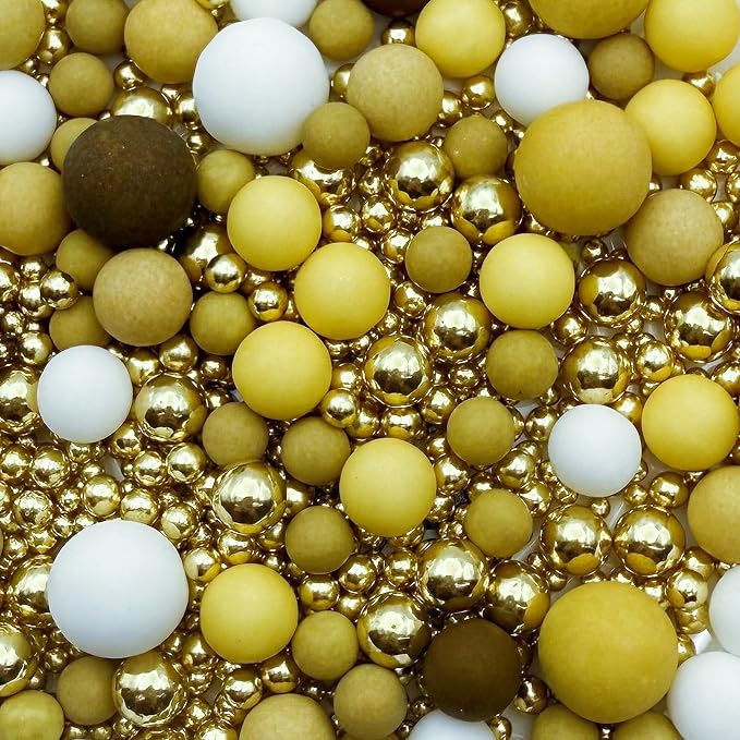 SE Si&Moos Gold Brown Yellow and White Sprinkles for Cake Decorating Yellow and Brown Edible Pearl Cake Decorations Gold Sprinkles for Cake, Cupcake, Baby Shower Birthday Party Holiday Christmas Supplies 3 OZ