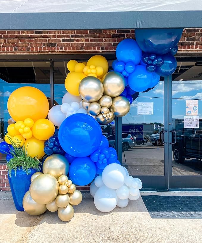 Blue and Gold Balloon Arch Kit, Explosion Star Royal Dark Blue and Metallic Gold White Balloons 22 18 12 10 5 Inch Different Size Balloons for Anniversary Wedding New Year Birthday Decorations