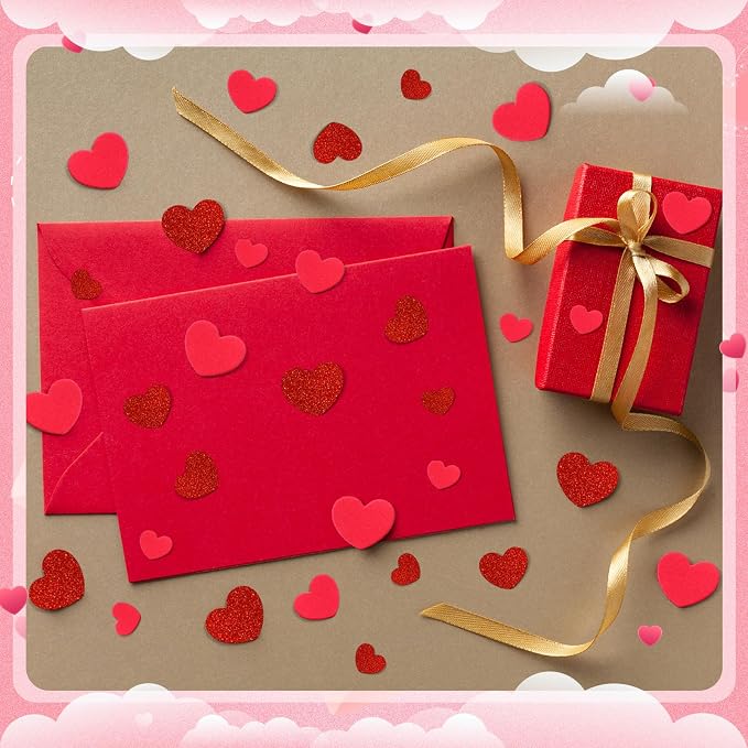 600Pcs Foam Heart Stickers Valentine's Day Glitter Love Sticker | 3 Sizes, Self-Adhesive Heart Decal, Handmade Card DIY Crafts, Love-Themed Projects, Party Favors Decorations, Valentines Gift