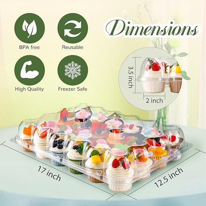 NPLUX 24 Count Cupcake Containers 10 Pack Cupcake Holders Plastic Stackable Cupcake Boxes with Detachable Tall Dome Lids and 240 Liners for 240 Cupcakes, BPA Free, Standard Size
