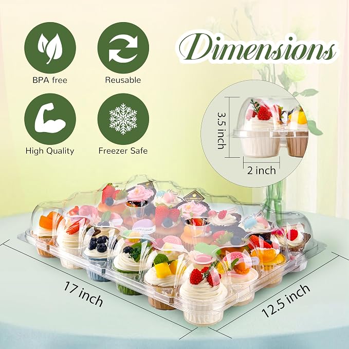 NPLUX 24 Count Cupcake Containers 15 Pack Cupcake Holders Plastic Clear Disposable Cupcake Containers with Detachable Tall Dome Lids and 360 Liners for 360 Cupcakes, BPA Free, Stand Size