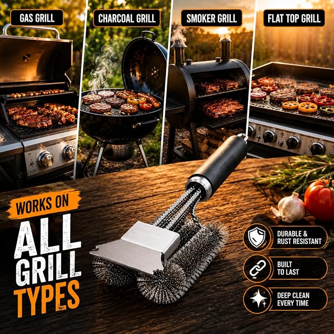 Grill Scraper Tool Stainless Steel Griddle Scraper for Blackstone Flat Top Grill, Heavy Duty BBQ Cleaning Scraper with Adjustable Handle, Metal Scraper for Cast Iron, Kitchen & Outdoor Cooking