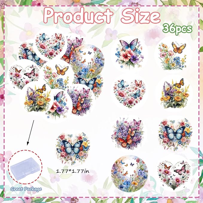 Edible 36PCS Flower Cupcake Toppers Wafer Paper Butterfly Floral Baby Shower Cake Decorations Edible Spring Flower Cupcake Toppers for Floral Theme Birthday Party Decoration