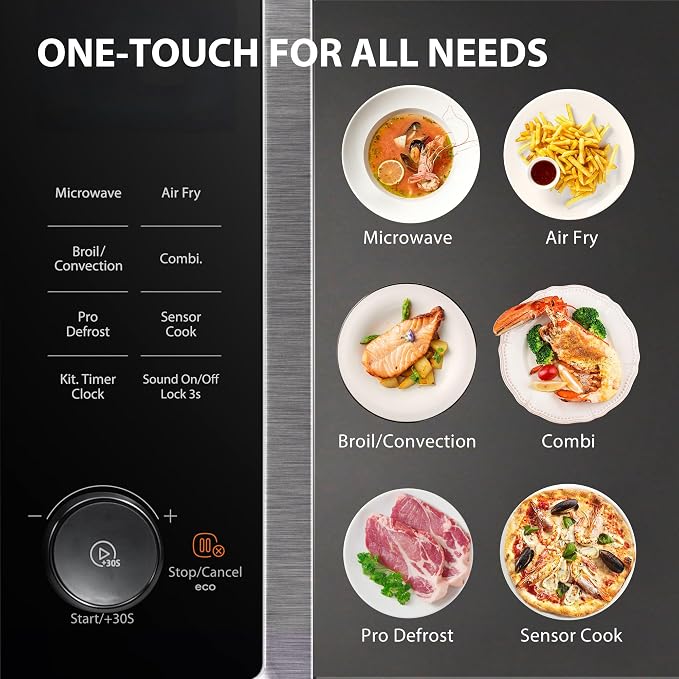 TOSHIBA Countertop Microwave Oven Air Fryer Combo, Inverter, Convection, Broil, Speedy Combi, Even Defrost, Humidity Sensor, Mute Function, 27 Auto Menus, 1.0 cu.ft, 1000W, Stainless Steel (Renewed)