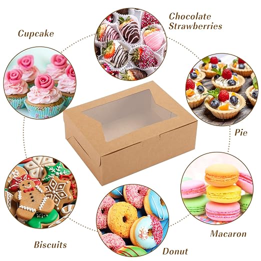 Moretoes 32pcs Cookie Boxes, 8x6x2.5 Bakery Boxes with Window 3 Styles, for Chocolate Strawberries, Dessert, Donuts, Cupcakes, Muffins