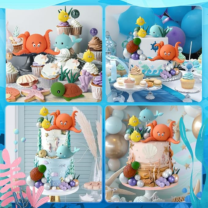 23 PCS Under the Sea Cake Decorations Ocean Animals Cake Topper with Cake Balls Decorations for Under the Sea Theme Boys Girls Baby Shower Birthday Party Supplies