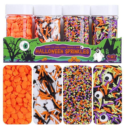 Halloween Sprinkles - Sprinkles for Cake Decorating, Candy Eyeballs, 4 Pack Edible Sprinkle Mix, Perfect for Baking, Cookies, Cupcake Topper, 320g/11.3oz