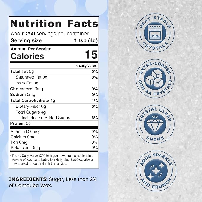 Snackathon Sanding Sugar, Extra Coarse White Sparkling Sugar Crystals, 2.2 LB Resealable Bulk Bag, Sweet Crunchy Edible Finishing Sugar for Baking & Decorating, Cupcakes, Cookies, Ice Cream & Drink
